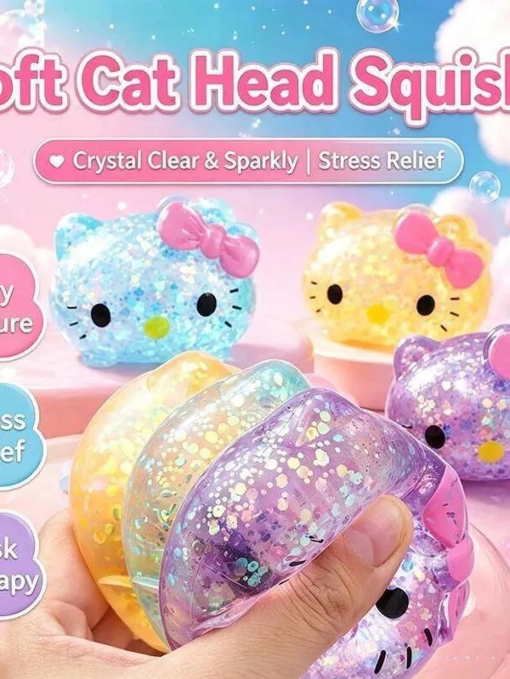 Hello Kitty Needoh feel Squishies Set - Pink, Purple, Blue, Orange 12 pieces box